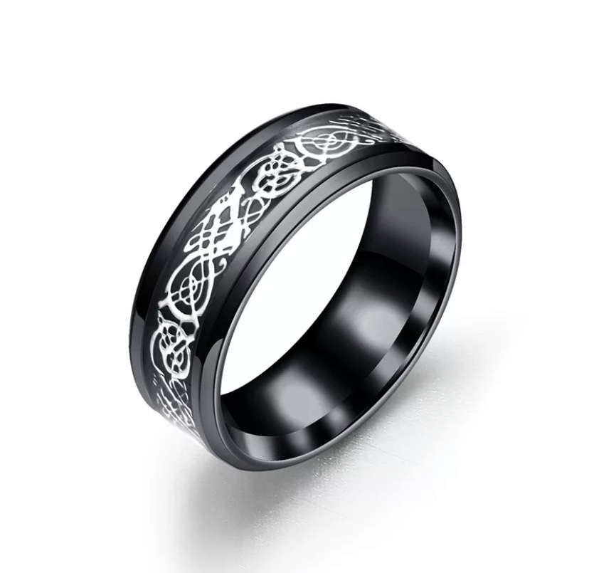 Men Ring Dragon Black with Platinum Plated Stainless Steel - StavFashion