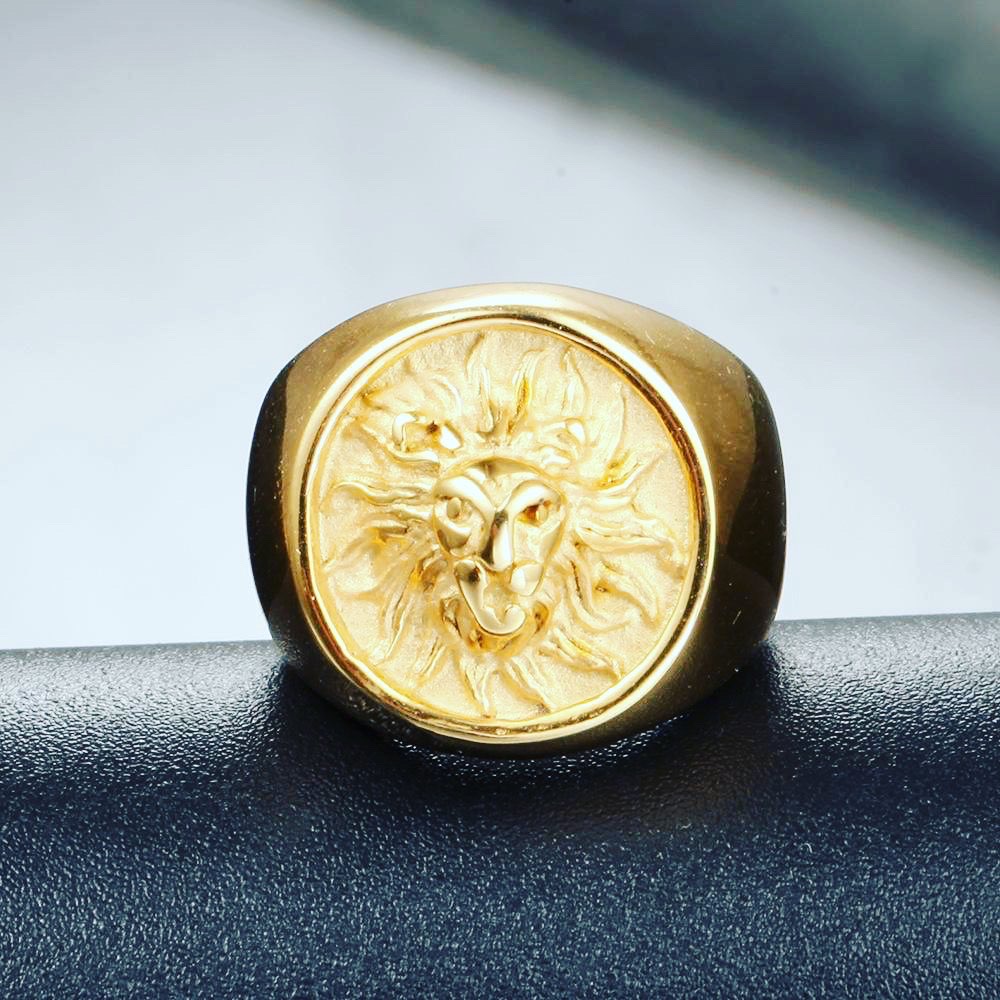 Men Ring with Lion Head Gold Tone from Stainless Steel - StavFashion